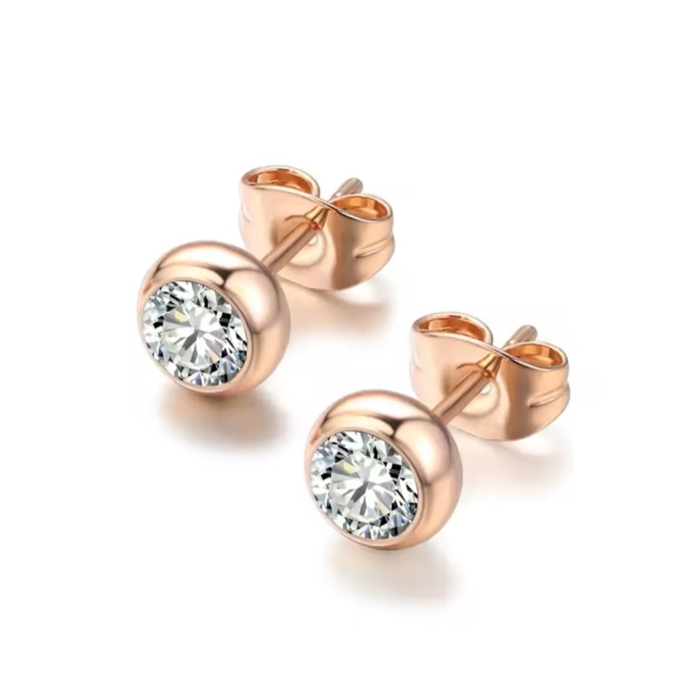 18k Rose Gold Plated .46ct EACH Bezel Set Zircon Diamond Solitaire Stud Earrings